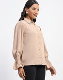 Madame Embellished Beige Button Down Shirt