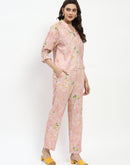 Madame Floral Print Cotton And Linen Peach Co-Ord Set