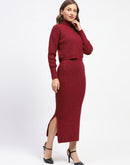 Madame Shanaya Kapoor Red Shimmery Turtleneck Top and Skirt Co-ord Set