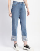 Madame Whiskered Folded Hem Ripped Denim