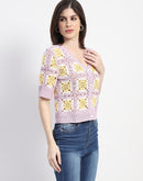 Madame Crochet Knit Button-Down Mauve Cotton Crop Top