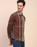 Camla Barcelona Stripe Print Moss Green Cotton Shirt