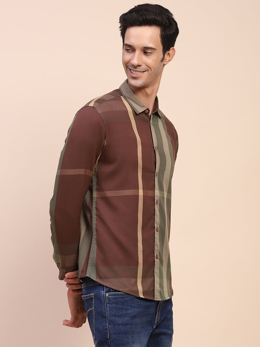 Camla Barcelona Stripe Print Moss Green Cotton Shirt