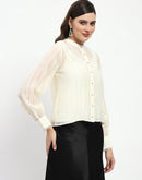 Madame Bridgerton Embroidered Lacework Beige Tencel Shirt