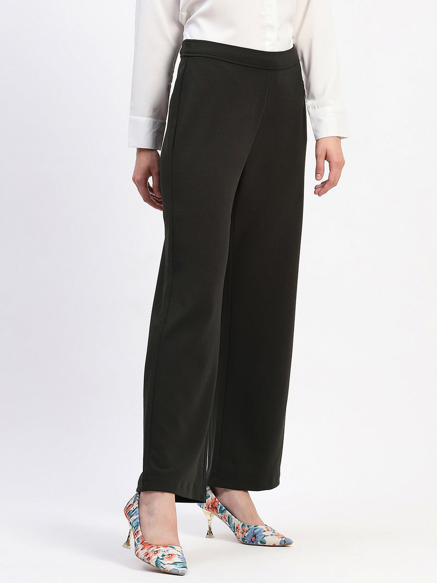 Madame Wide Legged Solid Olive Trousers