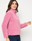 Madame Taffeta Patch Zipped Pink Fur Sweatshirt