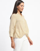 Madame Striped Mandarin Collar Button Down Shirt