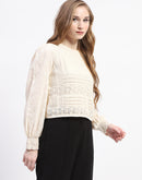 Madame Crochet Knit Beige Cotton Top