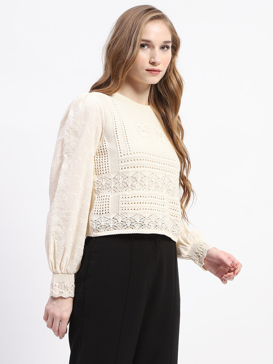 Madame Crochet Knit Beige Cotton Top