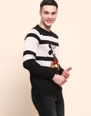 Camla Barcelona Striped Disney Printed Black Sweater