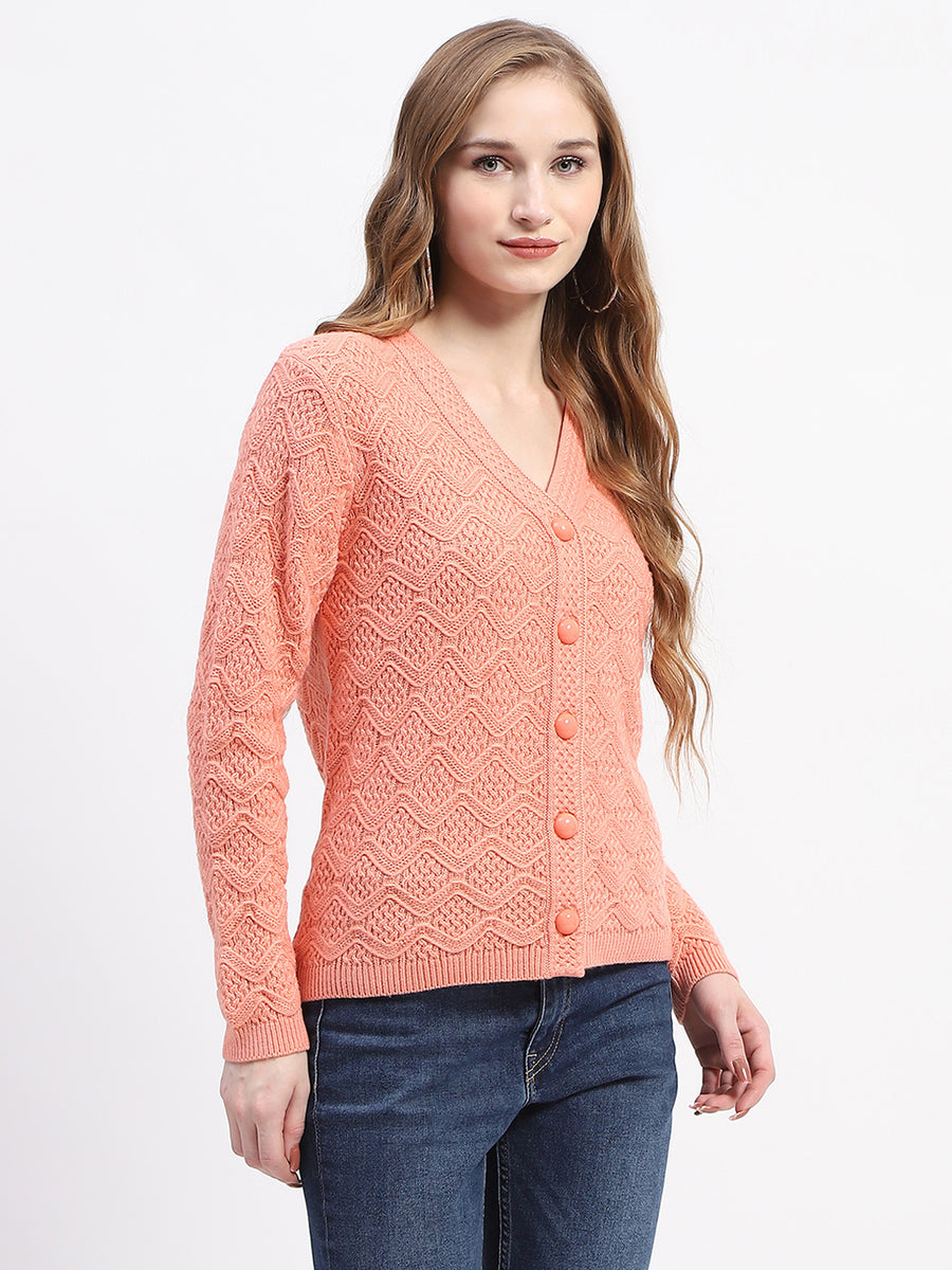 Madame Peach Cable Knit Button-Up Cardigan