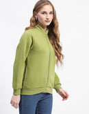 Madame Mock Neck Olive Green Cotton Sweatshirt