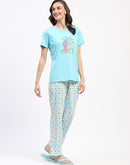 mSECRET Blue Cotton T-Shirt and Floral Print Pyjama Night suit Set