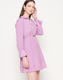 Madame Flounce Sleeved Belted Mauve Mini Dress