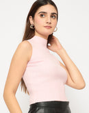 Madame Mock Neck Pink Sleeveless Sweater