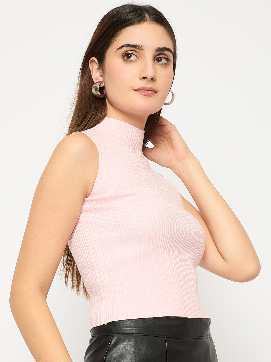 Madame Mock Neck Pink Sleeveless Sweater