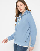 Madame Bonded Fleece Placement Print Light Blue Zipped Sweatshirt