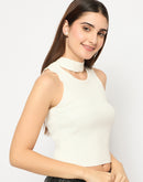 Madame Cutout Sleeveless Mock Neck Off White Sweater