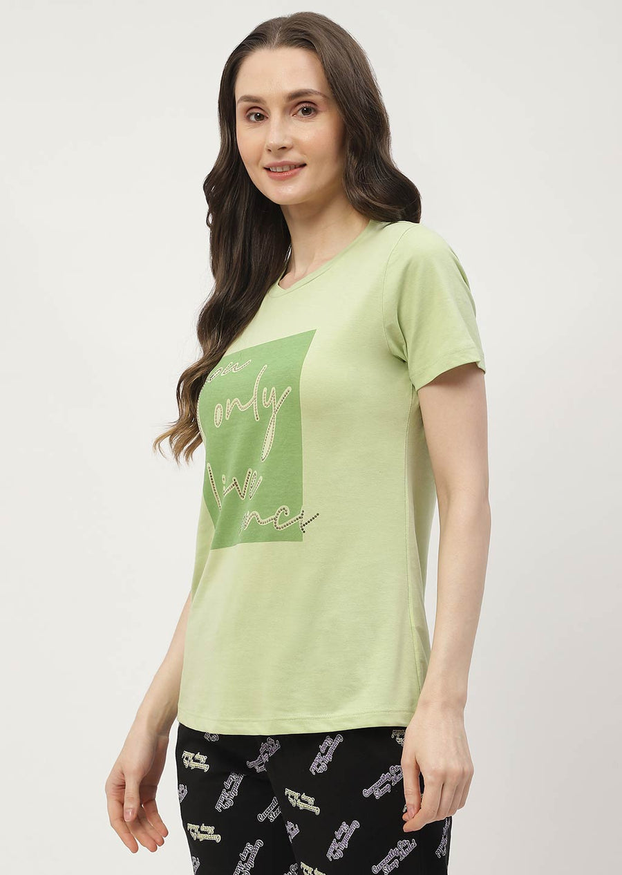 mSECRET Typography Hot Pink & Mint Green Combo T-shirt