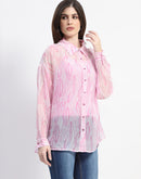 Madame Semi Sheer Abstract Print Baby Pink Shirt