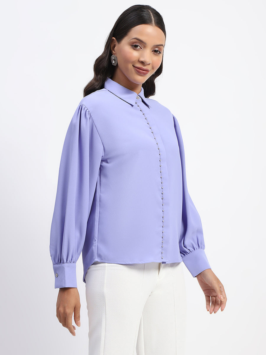 Madame Embellished Cuffed Sleeve Mauve Shirt