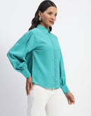 Madame Embellished Cuffed Sleeve Green Shirt