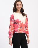 Madame Floral Print Cuff Sleeve Beige Top