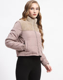 Madame Beige High Neck Quilted Puffer Jacket