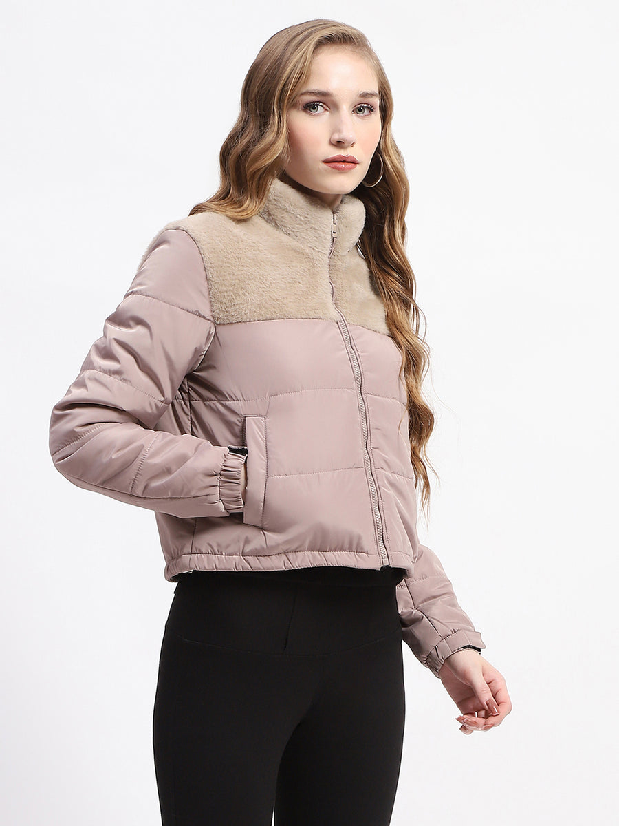 Madame Beige High Neck Quilted Puffer Jacket