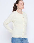 Madame Self Design Crew Neck Off White Cardigan