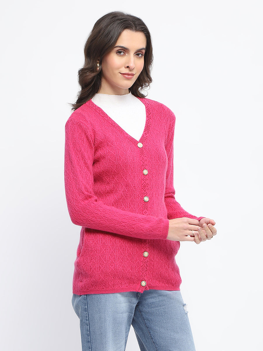 Madame Full Sleeve Button Down Pink Cardigan