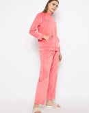 mSECRET Velour Swarovski Detailed  Zipped Blush Top and Bottom Night Suit