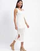 Madame V Neck Crochet Off White Knitted Dress