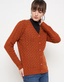 Madame Cable Knit Solid Burnt Orange Buttoned Cardigan