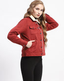 Madame Rust Faux Shearling Collar Suede Jacket