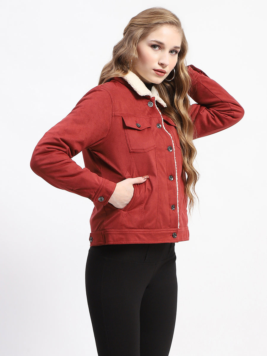 Madame Rust Faux Shearling Collar Suede Jacket