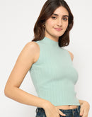 Madame Mock Neck Mint Green Sleeveless Sweater