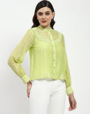 Madame Bridgerton Embroidered Lacework Green Tencel Shirt