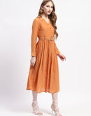 Madame Pleated Cotton Blend Orange Shirt Dress