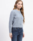 Madame Rib Neck Blue Knitted Sweater