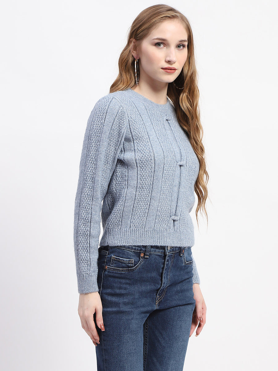 Madame Rib Neck Blue Knitted Sweater