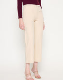 Madame Slash Pocketed Straight Fit Belted Solid Ivory Trousers