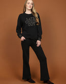 mSECRET Fleece Patch Embroidered Foil Printed Black Night Suit