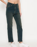 Madame Green Tinted Stone Wash Cotton Blend Denim Jeans