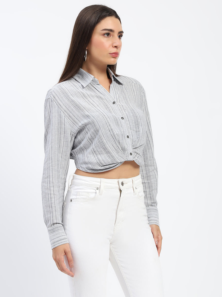 Madame Striped Overlap Detailing Off White Shirt