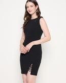 Madame Cut Detailed Sleeveless Solid Black Mini Dress