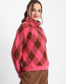 Madame Geometric Print Turtleneck Pink Sweater