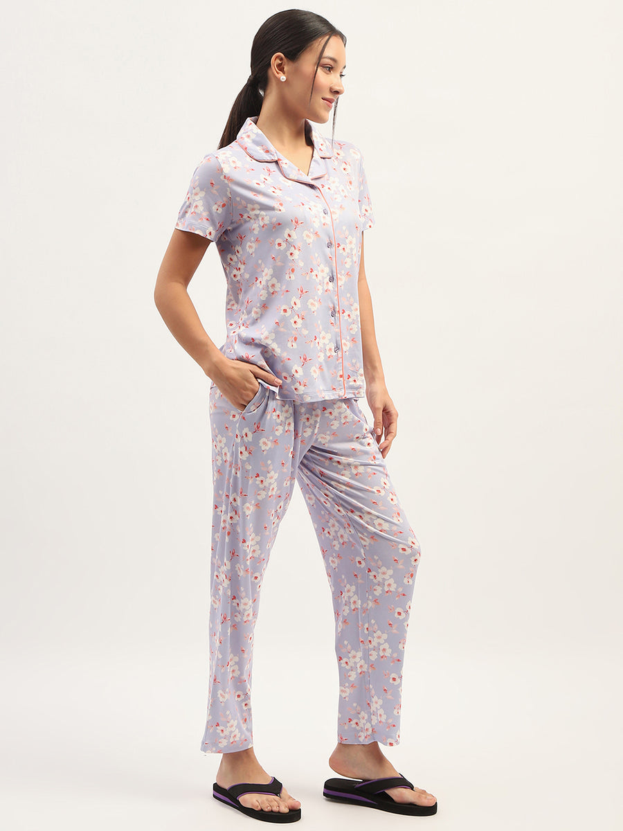 mSECRET Floral Printed Mauve Nightsuit Set