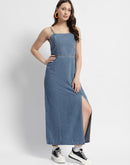 Madame Front Slit Long Denim Dress