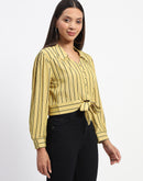 Madame Self Belted Waist Striped Yellow Shirt